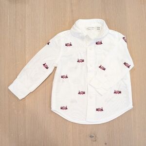 Janie and Jack White Shirt with Red Train Design